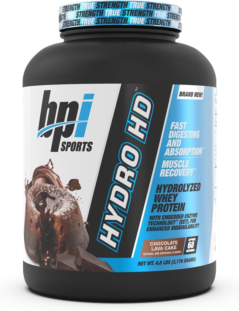 BPI 运动HD - 100%水解Whey蛋白粉 - 肌肉生长,恢复,25克水解蛋白,低碳,低糖,快速吸附(68种服务,巧克力岩浆蛋糕)