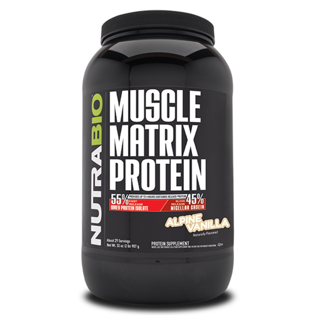 NutraBio Muscle Matrix 蛋白粉 - 25g of Protein Per Scoop - Whei Isolate and Micellar Casein Combo for Fast and Slow Release - 香草 - 2英镑,28枚
