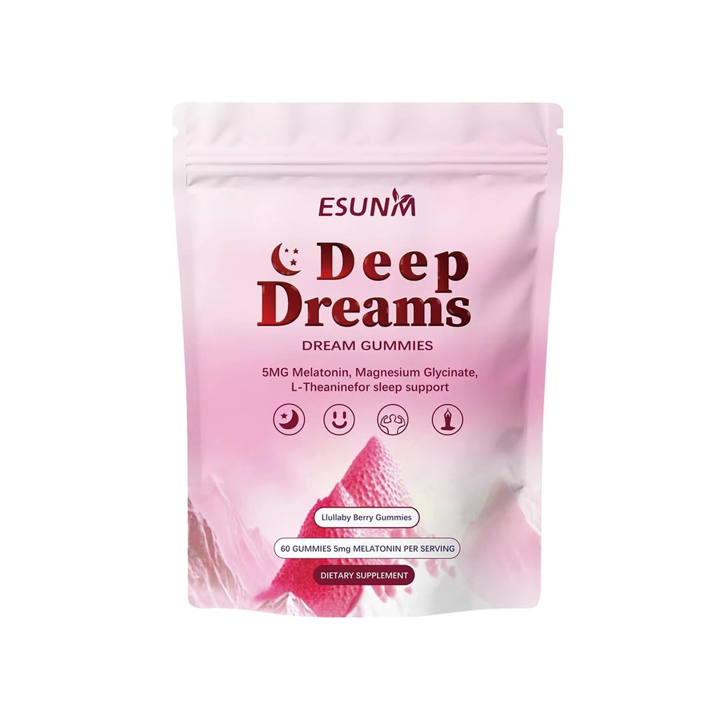 深梦睡眠 Gummys 配有 5 mg Melatonin, 镁, Glycnit, L-Thenine 用于睡眠支持 - 非哈比人形成睡眠补充, 60 Gummys, 30天供应