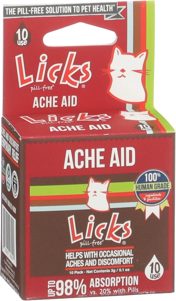 利克斯无枕猫ACHE Aid - 涡轮和姜色猫补充剂 - 猫健康用品和止痛剂 - Gel包装 - 10 使用
