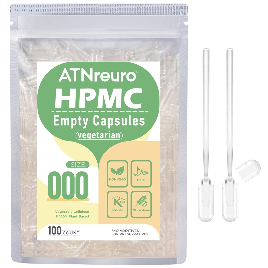 000 空 Vegan Capsules 配有 2 个微勺 - 100 个 空蔬菜 Capsule - 配有粉末的空药丸 Capsules 补充