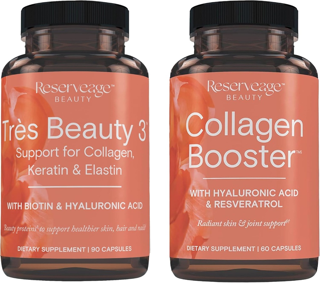 储备美人,Tres美人,美人,头发生长、皮肤护理和蜗牛护理90Caps & Collagen Boster,皮肤护理和联合保健Collagen补充,支持Healt 60Caps