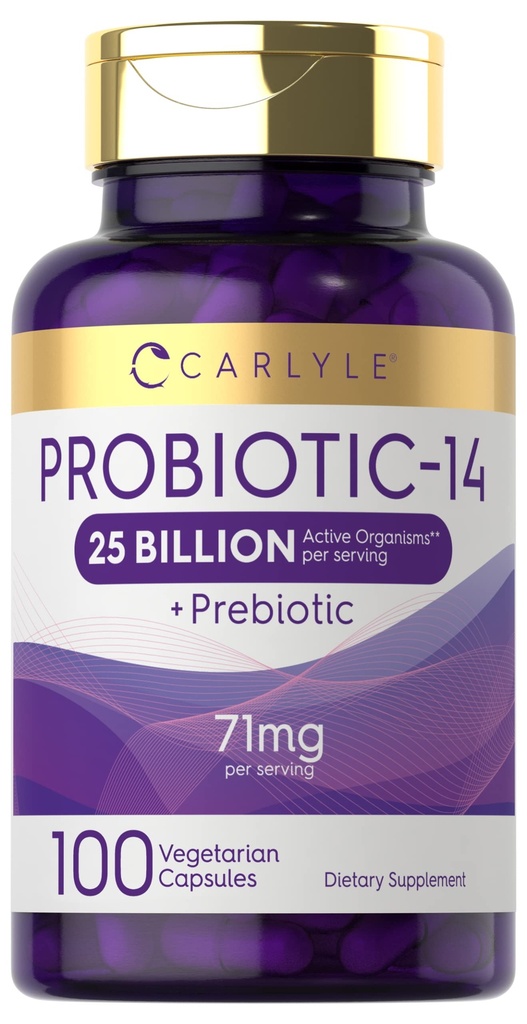 Carlyle Probiotics for Men and Women | 25 Billion CFU | with Prebiotics | 100 Capsules | Vegetarian, Non-GMO, & Gluten Free Supplement