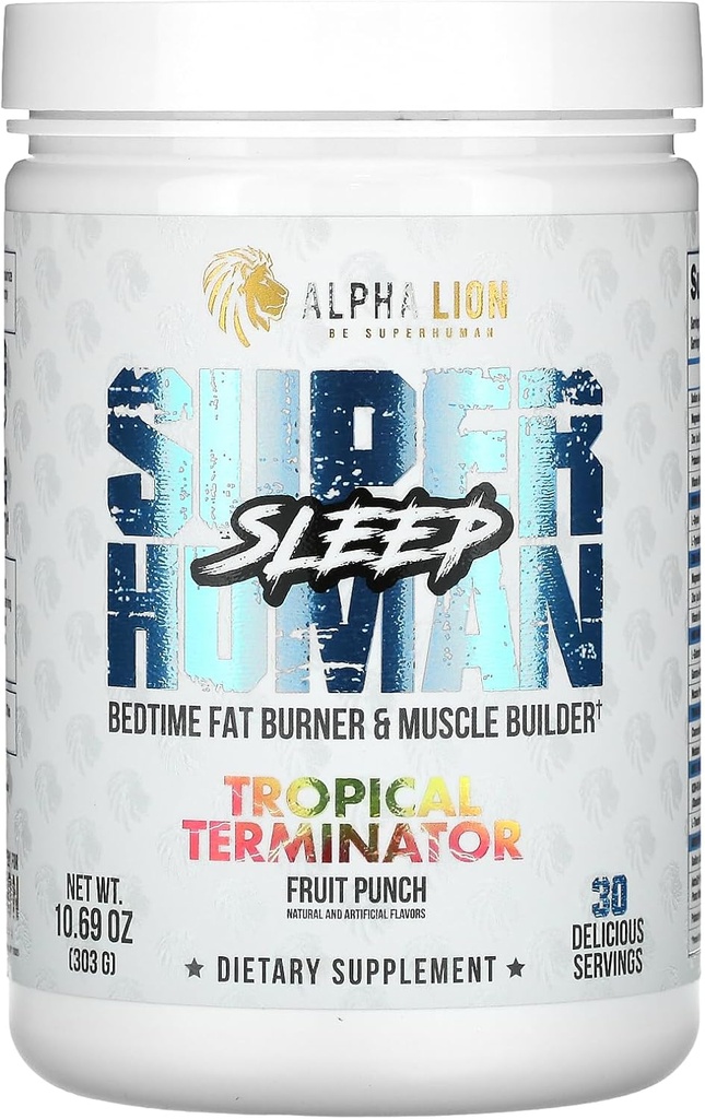 ALPHA LION 超人睡眠补编、夜间时间援助、肌肉恢复、肌肉构建者和增益者、改善身体组成(30次服务、水果冲锋)