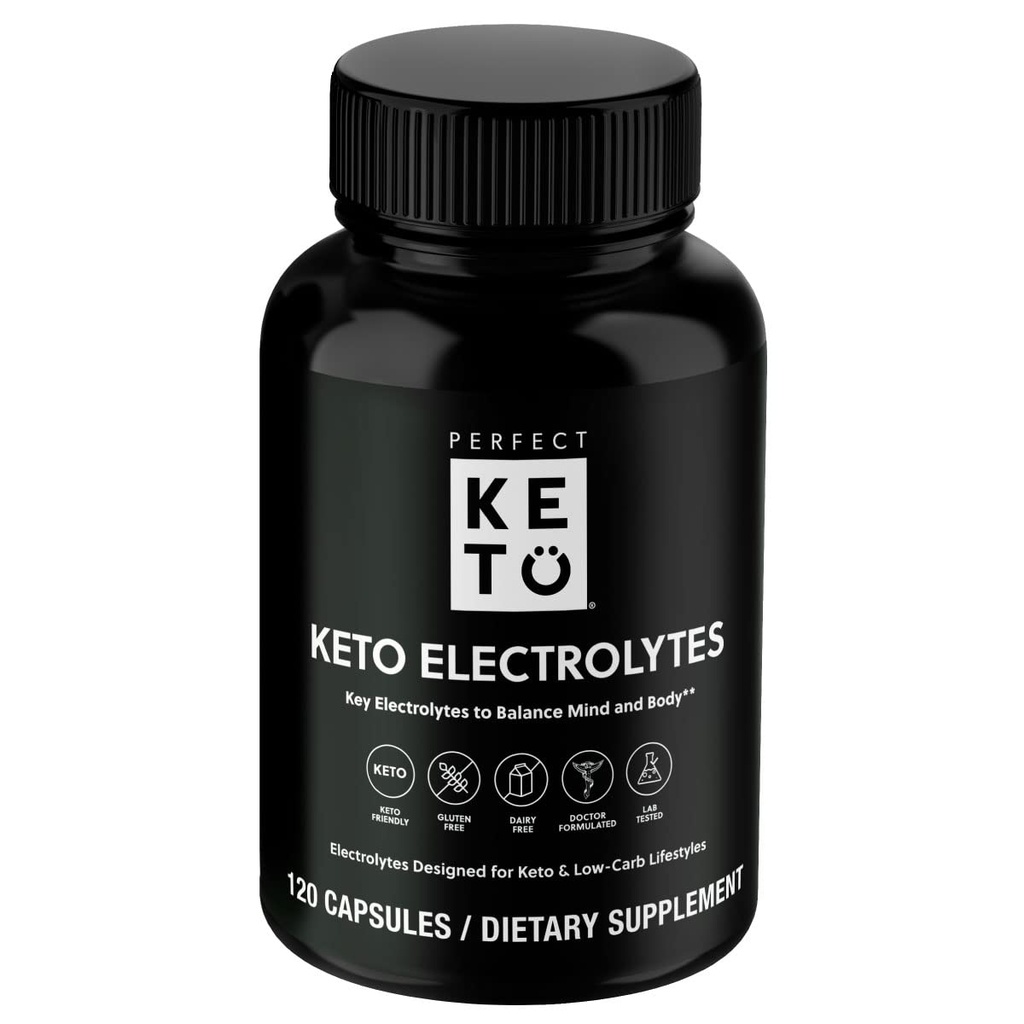 完美的Keto Electrolytes Capsules, Gluten Free, Electrolyte 配有镁,钙,钾和钠,水利,能源,恢复和免疫支持, 不受欢迎,120种服务