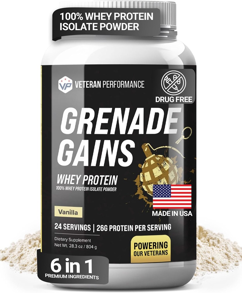 Grenade Gaines Whey 与Creatine,L-Carnitine & Beta-Alanine 的同化粉 - 第三方测试,无Gluten-free,无人工甜品 - 美国制造,香草,24种服务