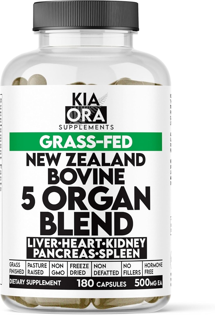 Grass Fed Bovine 5 Organic Complex — Liver, Heart, Kedney, Spleen & Pancreas — Freezt-Dried Glandular 能源,解毒和免疫支持补充 — 180 Capsules