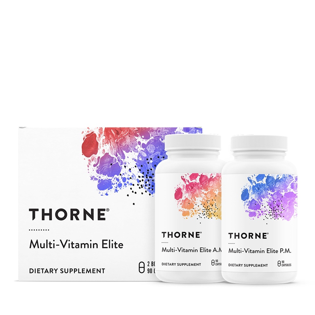 THORNE - 多维生素精英 - 每日营养补充 - AM公式支持细胞能生产与PM公式支持休息 * - 无糖,乳制品 - 180卡普尔 - 30种服务