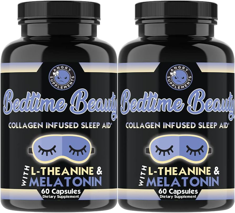 Bedtime Beauty, Collagen Infred Night Time Sleep Aid, L-Theanine, Melatonin, Magnesium & Hyaluronic Acid by Angry Asss (2-Bottles) 的全天然药丸, 由愤怒补充剂(2-Bottles)制成.