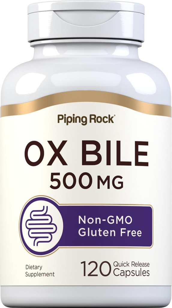 Piping Rock Ox Bile Supplement 500 mg 120 Capsules 消化酶 Non-GMO, Gluten Free(英语:Gluten Free)