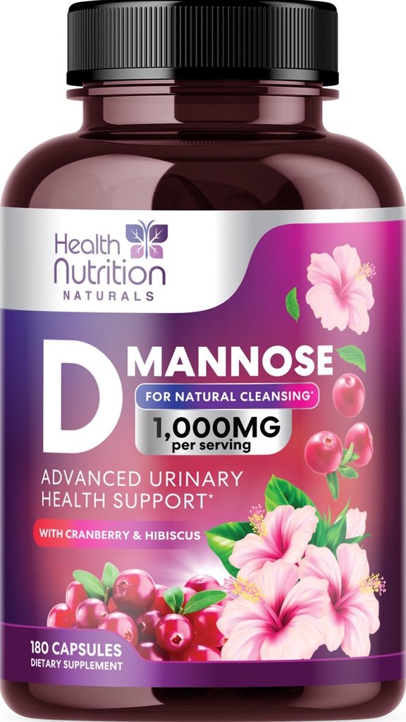 D-Mannose Supplement 1,350 mg - 配有 Cranberry, Hibiscus & Dandelion - 快速行动,天然尿液tract & Bladder 支持女性和男性 – Flush & Cleanse impurities - 非GMO, Vegan - 180 Capsules