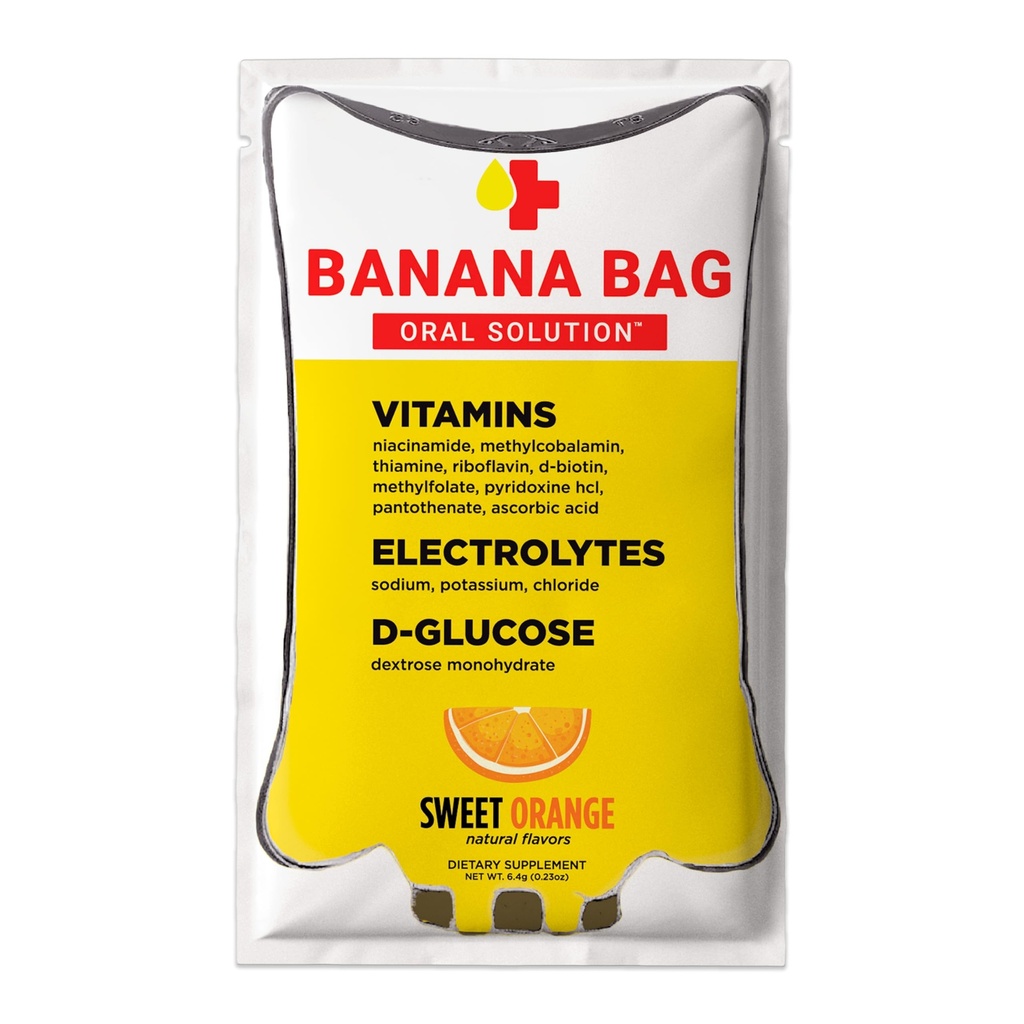 Banana Bag 口服溶液回收包 — Sweet Orange 30pk — — 电解剂、维生素C和水分和能源的B-复合剂的刷新混合物。 方便,方便的混合, 和完美的任何生活方式。