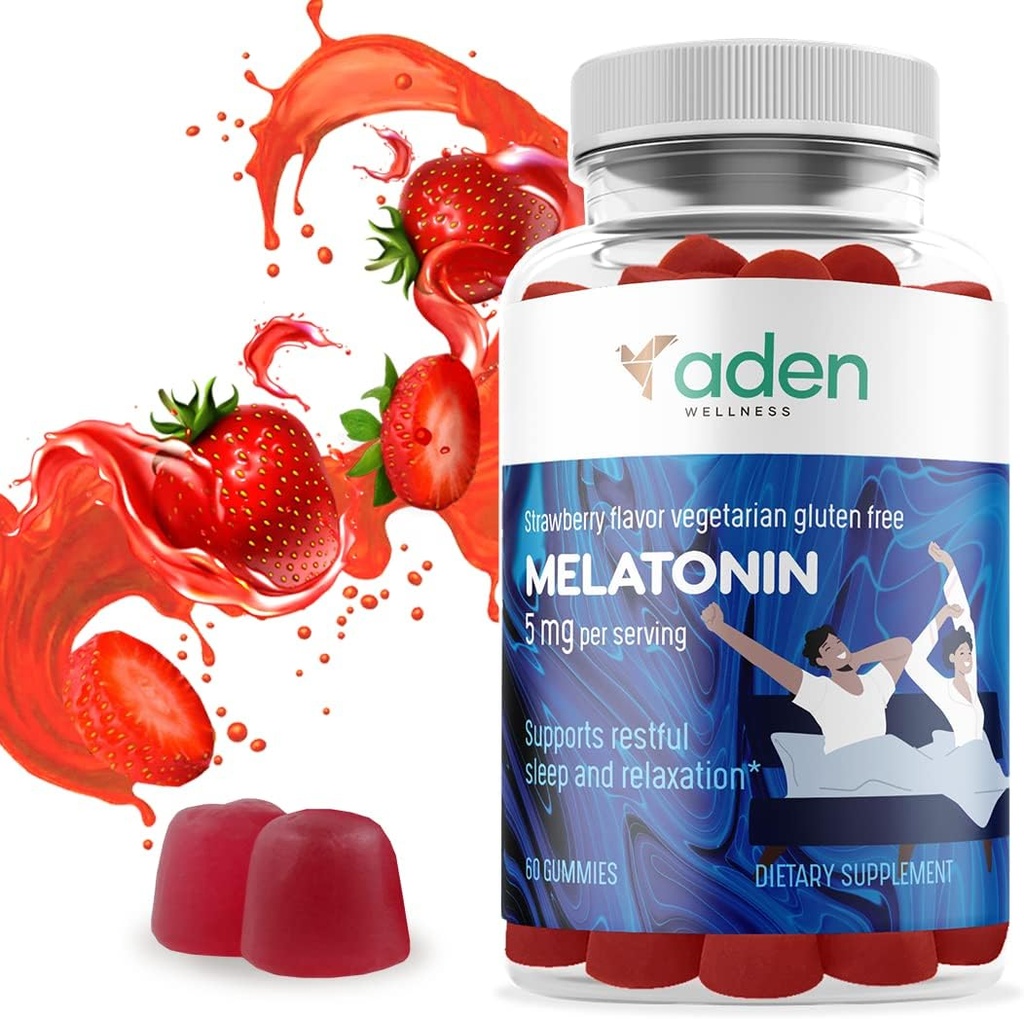 成人和青少年的超强乳糖(Melatonin Gummys) - 每服5毫克 - 天然援助(Natural Aids) - 平静乳糖(Calm Gummys for a Good night's rest - 60 Chews)