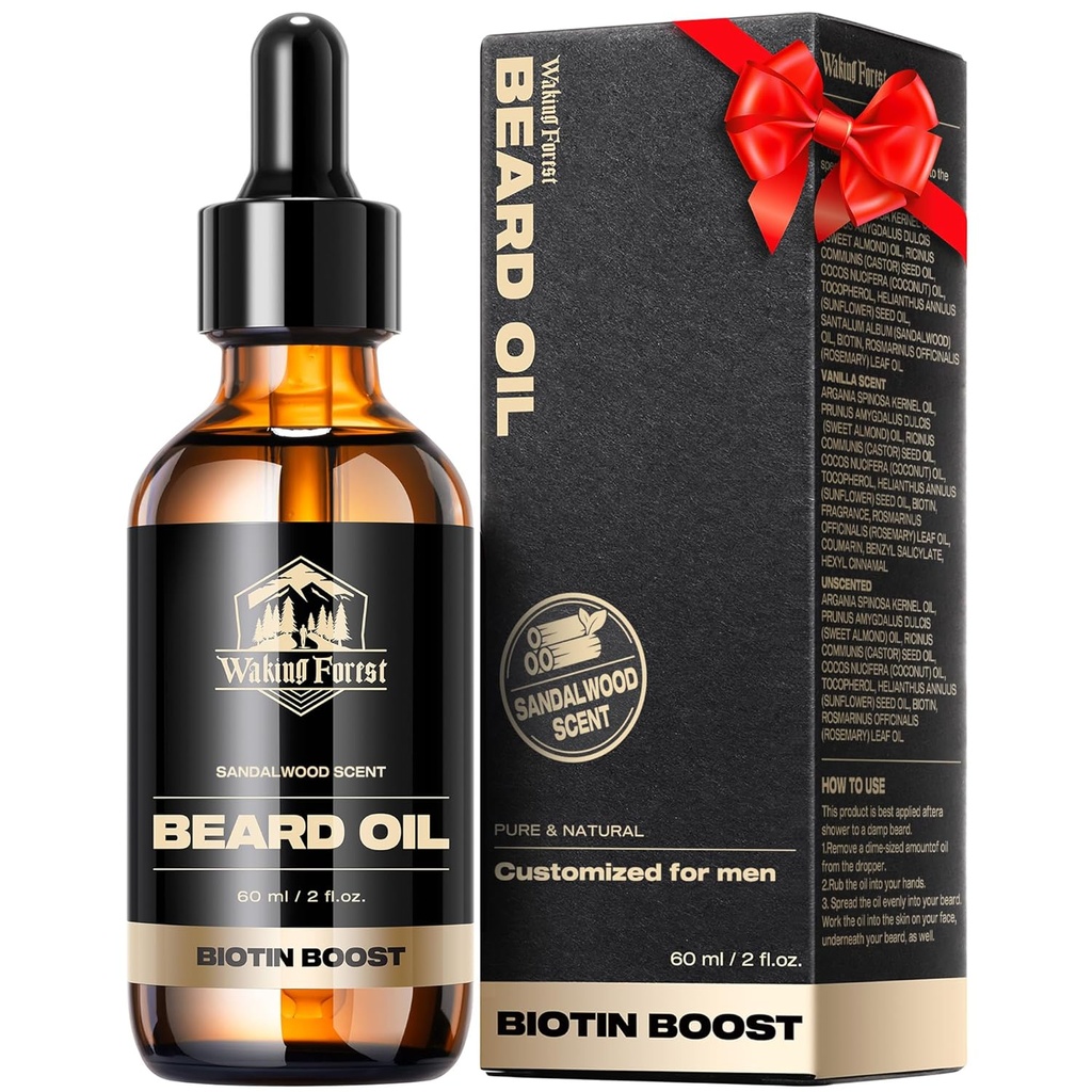 醒林熊生长油 - Biotin Sandalwood Oil 配有维生素E, Rosemary & Castor for Thicker, Softer, strong Beards (2oz) 植物志.
