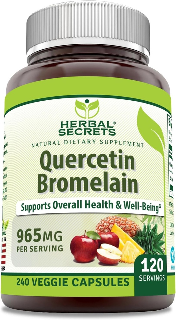 草药秘诀 Quercetin 800mg 与 Bromelain 165mg, Veggie Capsules Supplement QQ Non-GMO QQ Gluten Free QQ 在美国制造 (965 mg, 240, 伯爵)