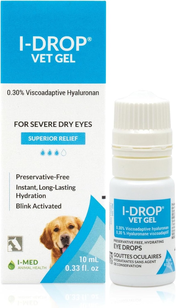 I-DROP Vet Gel: 狗的宠物眼滴 | Lubricate 急性/海森干眼 | 高级慰藉 | Long-Lasting Relief | 需要的应用较少,0.30% Hyaluronan | 多剂量瓶 | 1瓶 10毫升