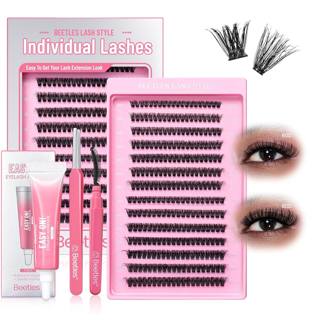 Beetles Lash Clusters Kit Love 表达60D 80D 9-18mm eyelsh Clusters Kit 280pcs 个人 Lash 扩展 D Curl 3D 绒毛假眼扩展 DIY K009