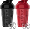 VELOMIX -2 Pack - 20 oz 蛋白质摇摆瓶 蛋白质搅拌机 - 2x Wire Whisk - → Leak Proof Shaker Cups for Protein Shakes and Pre Worout - → 蛋白质摇摆瓶包装(黑色/红色)