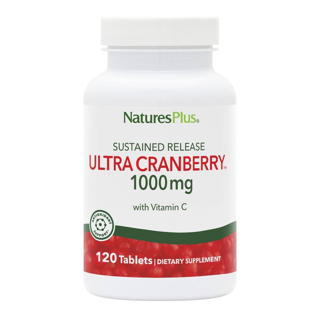 NaturesPlus Ultra Cranberry, 持续释放 - 1000mg, 120片 - 配有维生素C - 蔬菜, Gluten Free - 60 services