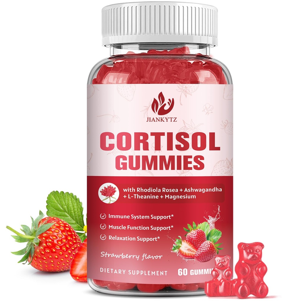 Cortisol Gummys for Women with Ashwagandha, Rhodiola Rosea, L-Theanine, Magnesium, Vitamin D3 for Zzz Support, 平衡科尔蒂索尔, Vegan, 60 Gummys.