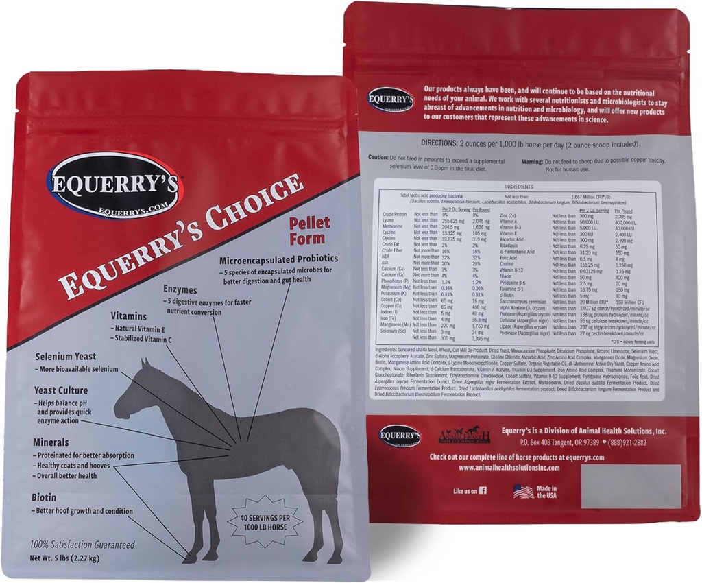 动物健康解决方案—— Equery's Choice Pelle, 任何马的维生素和矿物的消化性援助(5磅)