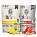 Salud 2-Pack 2-in-1 水利+豁免(菠萝)和能源+焦点(草莓西瓜) – 15 services Each, Agua Fresca Drinking Mix, Non-GMO, Gluten Free, Vegan, Low Calorie, 1g of Sugar.