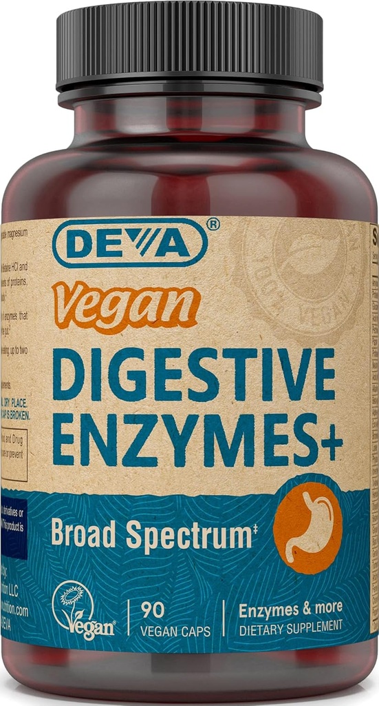 Deva Vegan Vitamins 消化酶 Plus 补充 - A Unique blend of Ezymes & Herbs - 90 Capsules, 1-Pack (英语).