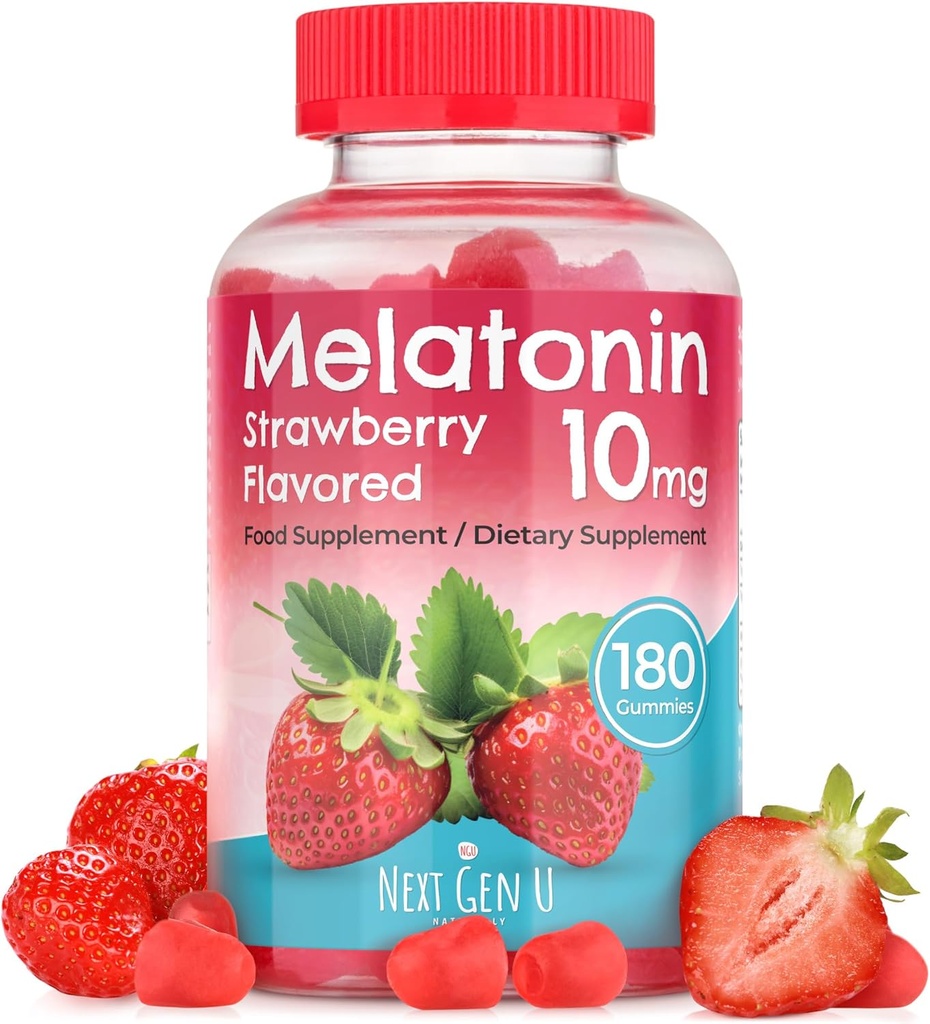 NGU Next Gen U - Melatonin Gummys - 10 mg 膳食补充 - 草莓火焰 - 180 Vegan Gummys