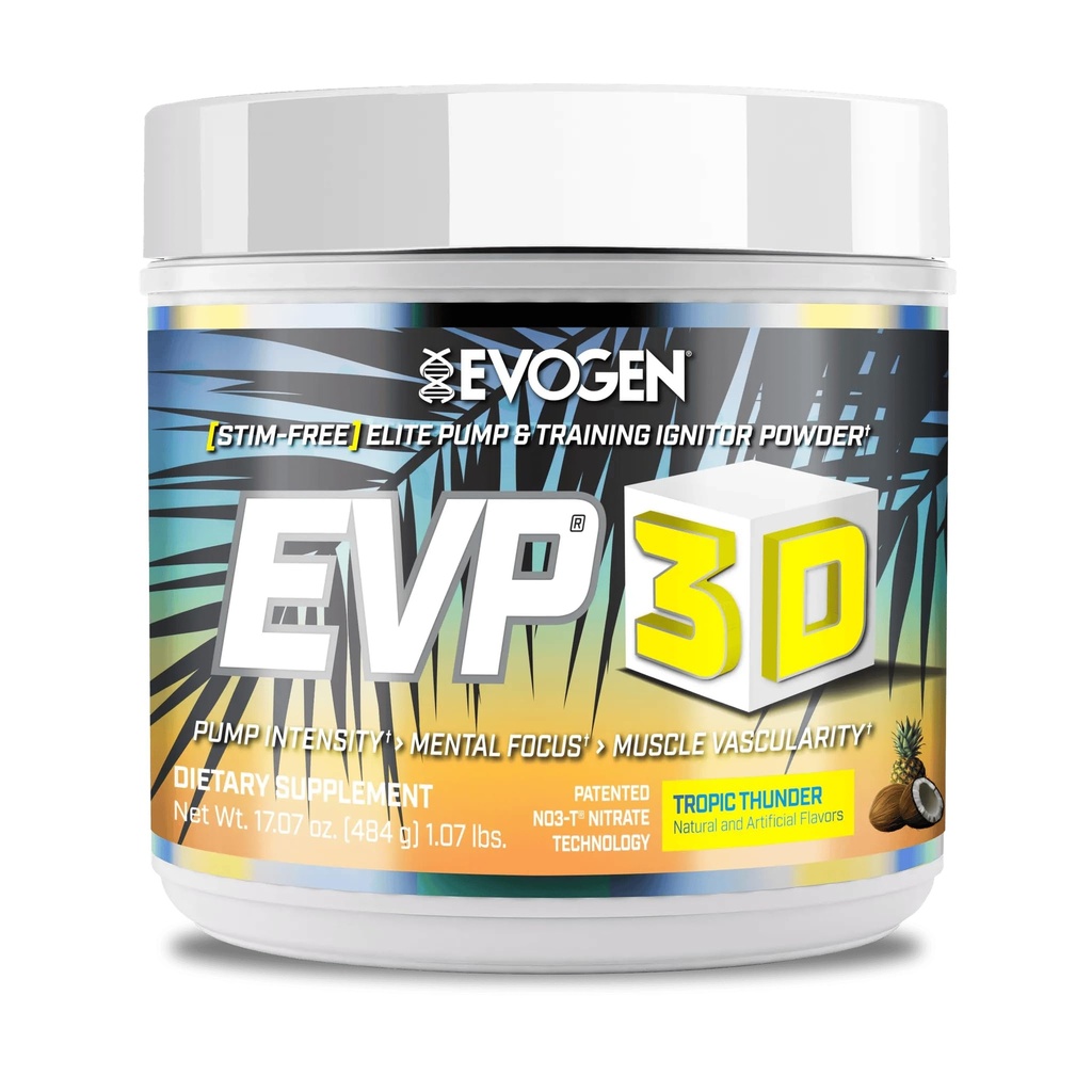 Evogen EVP 3D - 男女免费工作前粉 - 与Beta Alanine和Creatine合作,为能源与泵服务 - 热带雷霆 - 40次服务