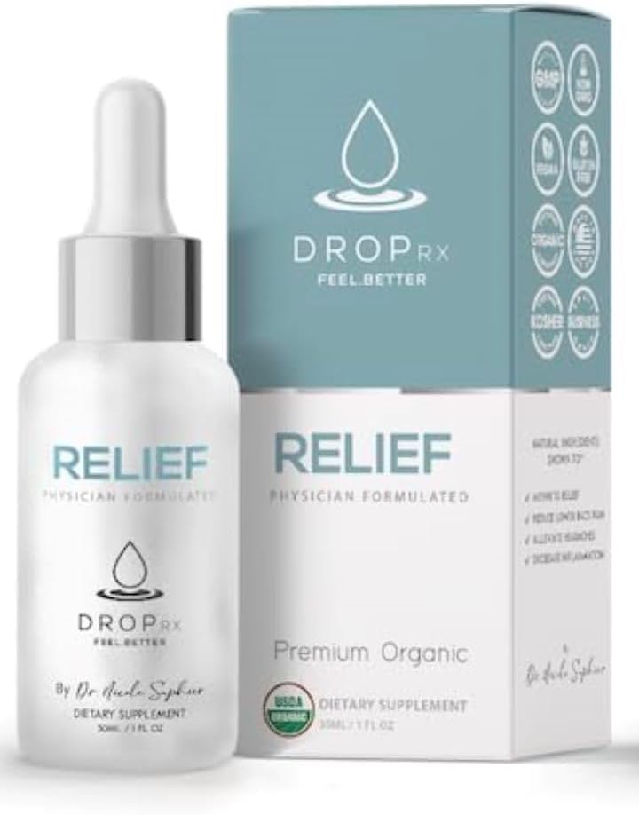 DropRx Relief by Dr. Nicole Saphier – Devils Claw & 有机姜根提取,支持联合健康与消化井,有机,非转基因生物,Vegan,Gluten Free & Kosher, Made in USA(2 Fl Oz)