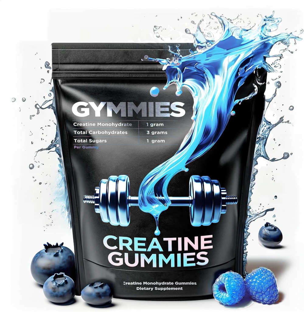 Creatine Monohydrate Gummys - 肌肉生长,性能,耐力 - 每服5克Creatine - Vegan, Non-GMO, Gluten-Free, 美国制造 - 90cmt(90 Counter, Sour Blue Raspberry)