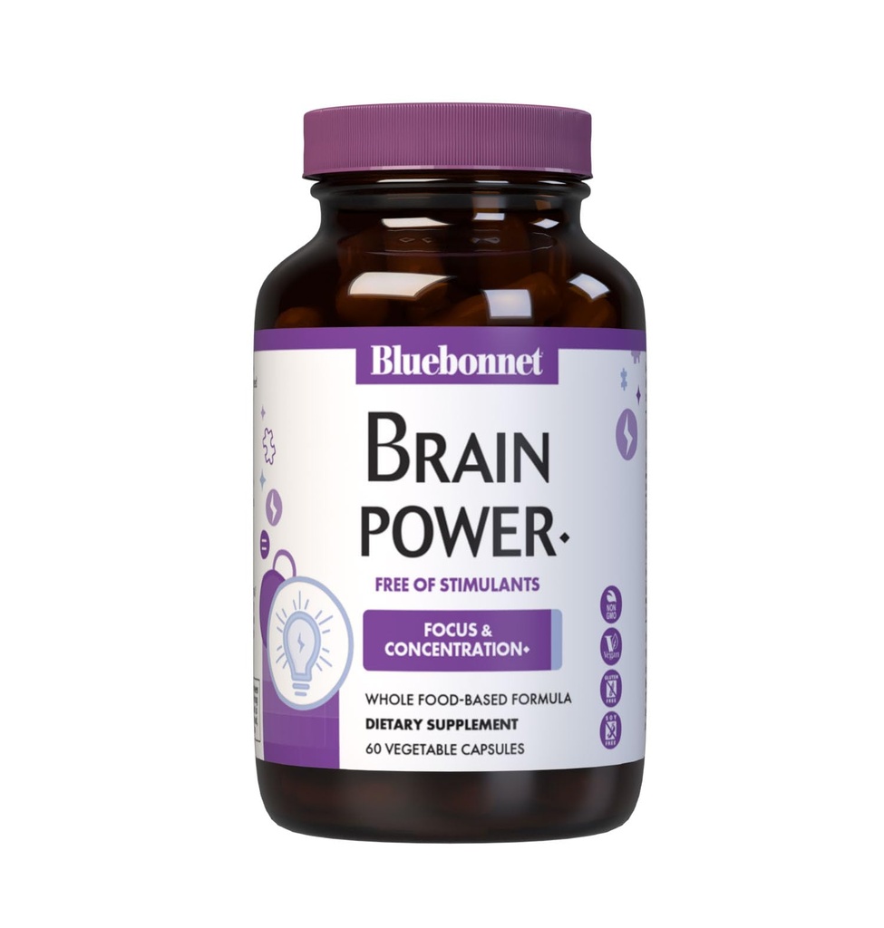 Bluebonnet营养脑力-全食 Nootropic blend - 用于脑健康*-非GMO,Vegan - 不含Gluten,乳制品,大豆和兴奋剂 - 60种蔬菜卡普尔,30种服务