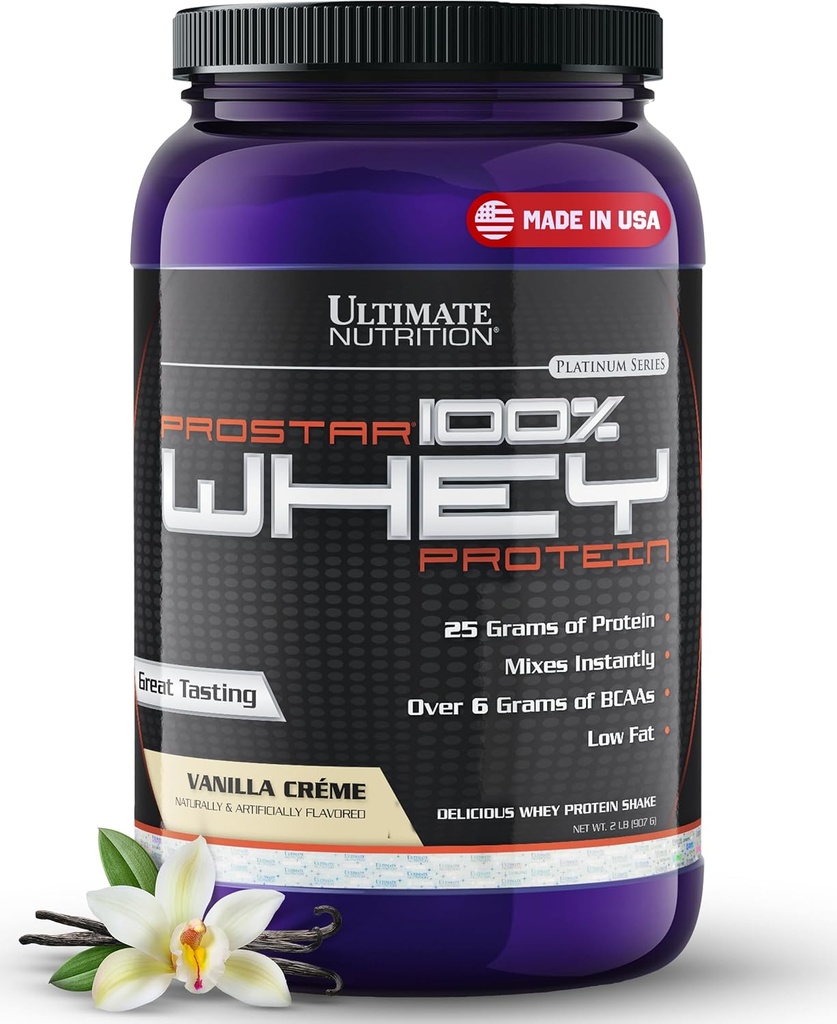 终极营养 Prostar Whey蛋白粉溶液 香草 - 低碳化物 高蛋白粉摇动促进肌肉增益和复苏 - 低钠,低脂肪和Keto 友好 - 2磅Tub