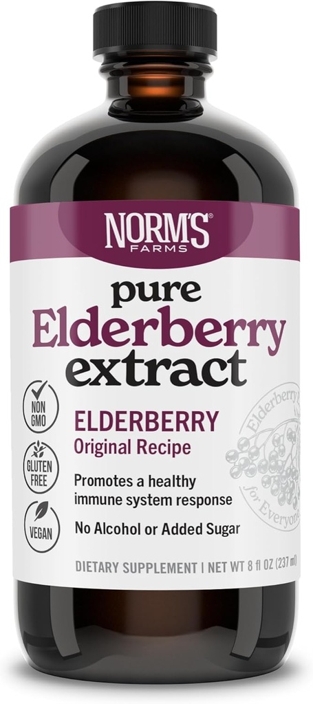 Norm's Farm Pure Elderberry extract - 由美国唯一的老莓制成 - Immune,抗氧化剂支持,无添加糖,Additives,Vegan,Gluten-Free,非GMO,老莓丁香酒 - 8 Oz
