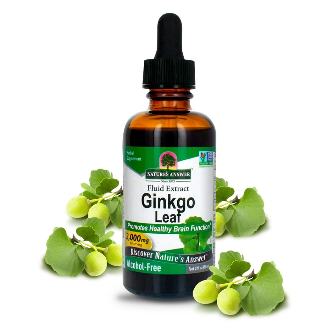 自然解答无酒精 Ginkgo Leaf 2000mg 2oz 解析 QQ刺激记忆,Mood & Content QQ Gluten - Free, Kosher 认证和无防腐剂 QQ 单数