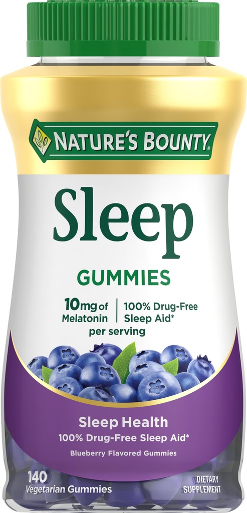 自然丰厚10毫克Melatonin Gummy,100%无药睡眠补充剂,10毫克,蓝莓,140克特
