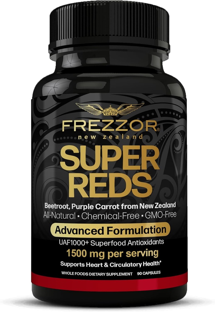 FREZZOR 超级红帽加UAF1000+,全天然新西兰红超食品能源,基本红果 Vegies & Beets,抗氧化剂,酶,能量补充,90 Capsules,1瓶