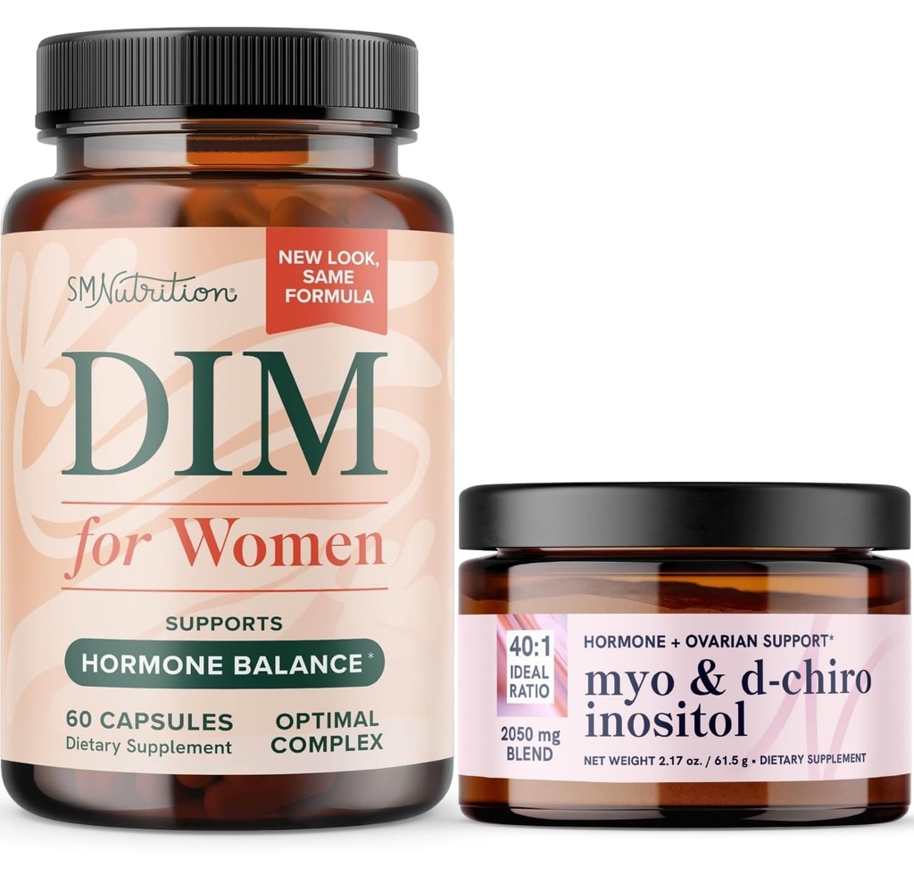 Myo-Inositol粉剂综合体和妇女DIM补充物 荷尔蒙平衡套装与理想 40:1 密欧-Inositol和D-Chiro Inositol粉剂比例(30人)和妇女DIM补充物(60人)