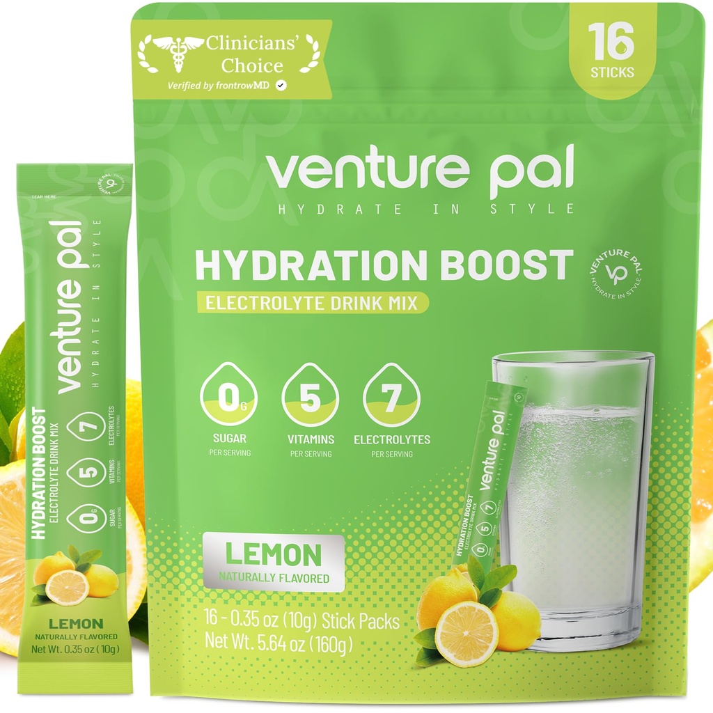 Venture Pal Free Electrolyte Power Packets - 液态日报IV 快速水分和党回收的饮料混合 → 5 Vitamins & 7 Electrolytes → Keto Friendly → Kent-GMO → 认证 Vegan → 16棒
