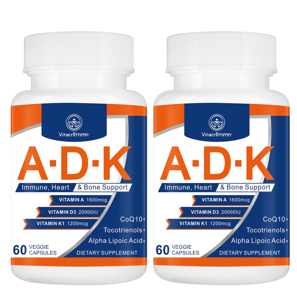 ADK 维生素补充20000 IU - 心脏、骨骼健康和免疫支持维生素A、D3和K1的高发性维生素A、D3和K1