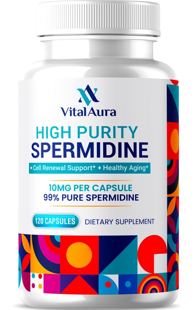 重要Aura Spermidine补充剂 - 10mg x 120 Capsules → 4个月供应高纯度Spermidine用于健康老化、脑和细胞健康 - 100x 更多Potent than Wheat Germ 提取器