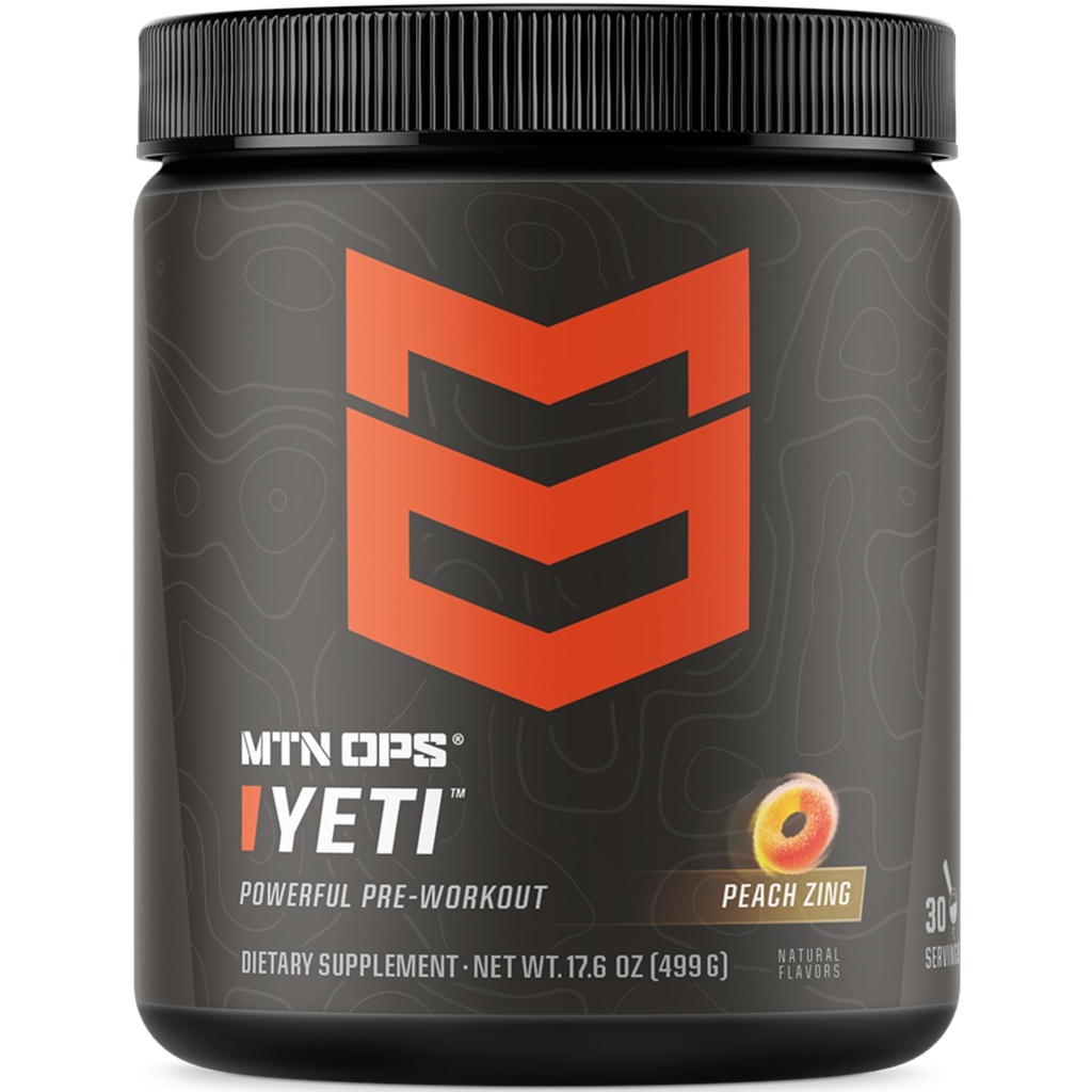 MTN OPS Yeti 预选工作粉末能量饮用Creatine,200mg Cafeine & BCAAs 与 Beta Alanine, 30-Servicing Tub, 桃子 Z