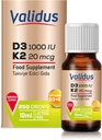 VALIDUS 维生素 D3K2 滴液 – 高发性维生素 D3 + K2 MK-7, 250 液体滴液 强化吸收 骨和心脏健康 支持Immune功能 非GMO, Gluten-Free, 易用, 10 ml