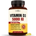 新AGE维生素D3,5000 IU 125mcg 软胶 - 支持免疫支持,强骨健康 - 非GMO,无葡萄糖,无乳制品,1年供应量(360软胶(一包)).