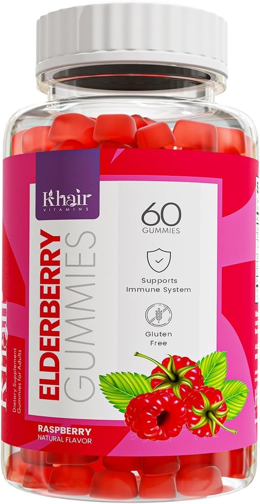 Khair Halal Elderberry Gummys -- -- 超级抗氧化剂补充剂、靴子豁免和打击季节性过敏剂 -- -- 非转基因生物、蔬菜、Gluten Free、Gelatin Free & Halal维生素 -- -- 60 Gummys