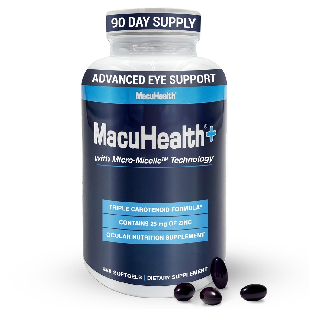 Macuhealth Plus + 成人眼维生素补充剂 - 90天供应Lutein, Zeaxanthin, 和Meso-Zeaxanthin - 不喜欢的,眼睛维生素