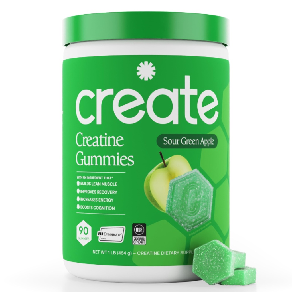 男子和女子的克里阿汀单水合物(Creatine Monohydrate Gummys for Men and Women – Boost Focus, 强力, 和耐力, 抗汞公式, Vegan, Gluten- Free, 非GMO, 1.5 gram Creatine per Gummy(Sour Green Apple, 90 cm)