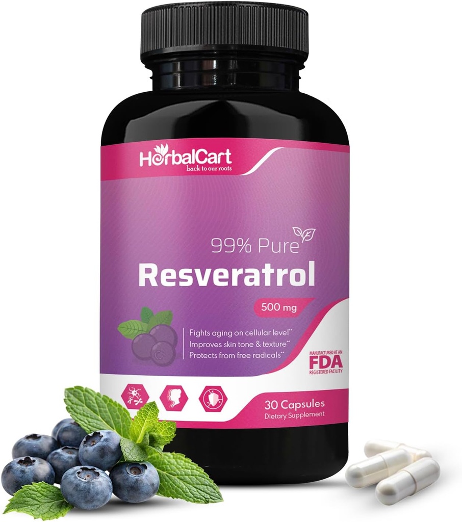 纯Resveratrol 500mg – 抗氧化剂、健康老龄化和心脏健康支持