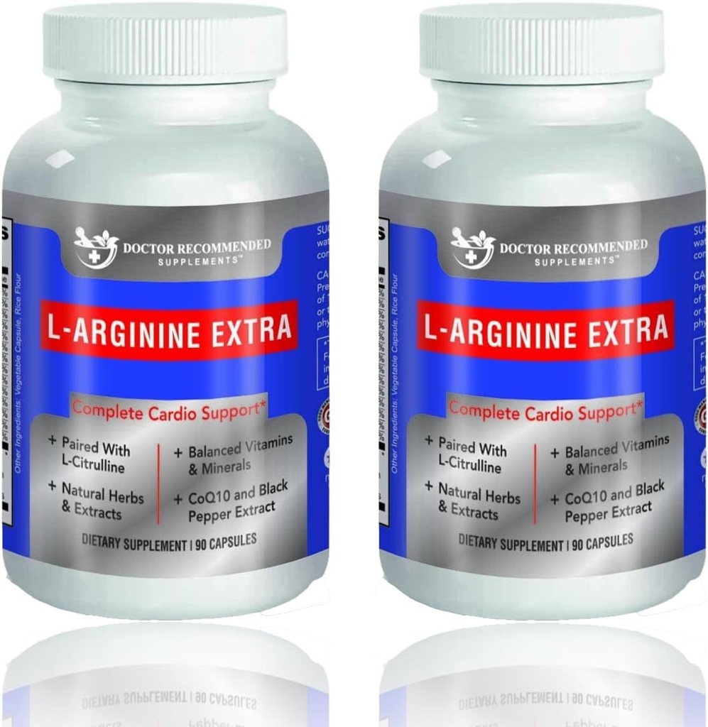 L-Arginine Premium L-Arginine 1000 MG 氮氧化物公式支持心血管健康、氮氧化物生产、Stamina & More - 2 包装