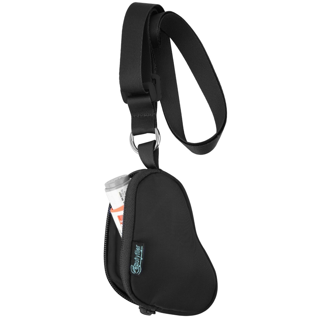 Beautiflier Asthma Inhaler案例 Lanyard Holder Keychain 成人和孩子的手提小包,不包括Inhaler(黑色)